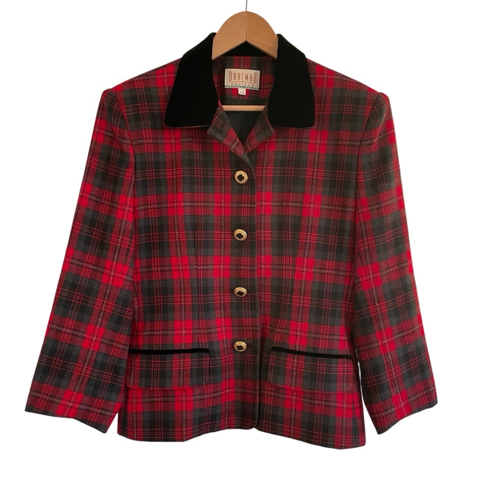 Vintage Wool Plaid Blazer Size 14 P Red Velvet Medium Preppy Christmas Academia